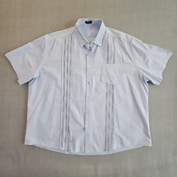 Coofandy Shirt Men's XXL Sky Blue Embroidered Cotton Short Sleeve Bowling EUC - Picture 1 of 12